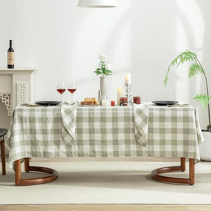 EVERLY 100% Yarn-Dyed Linen Rectangle Tablecloths 60x144Inches by EVERLY