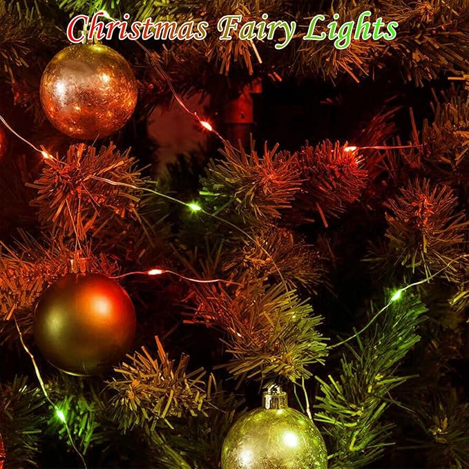 Red and Green Christmas String Lights, 4 Pack Fairy Lights Battery Operated - Image 3