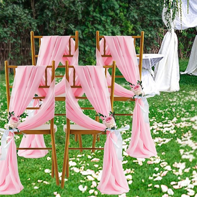 SiinvdaBZX 2 Panels Wedding Arch Draping Fabric 30" x 20Ft Pink Sheer Chiffon - Image 7