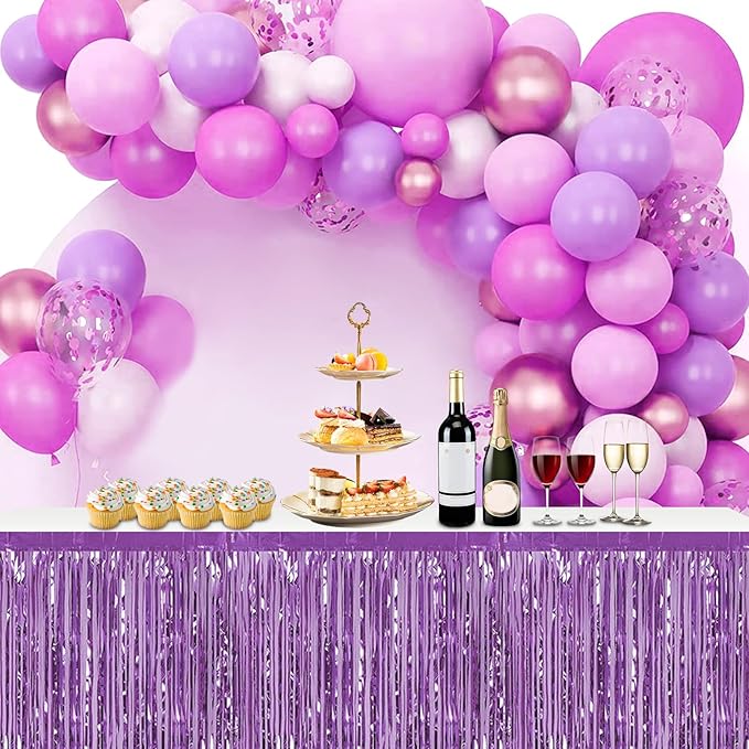 3 Pack 29x108 Inch Light Purple Foil Fringe Table Skirts Metallic Banner - Image 5
