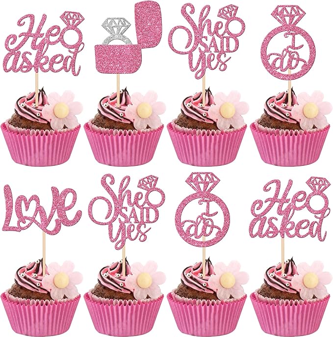 30 PCS He Asked She Said Yes Cupcake Toppers Diamond Ring Cupcake Picks Love I by ZHUOWEISM