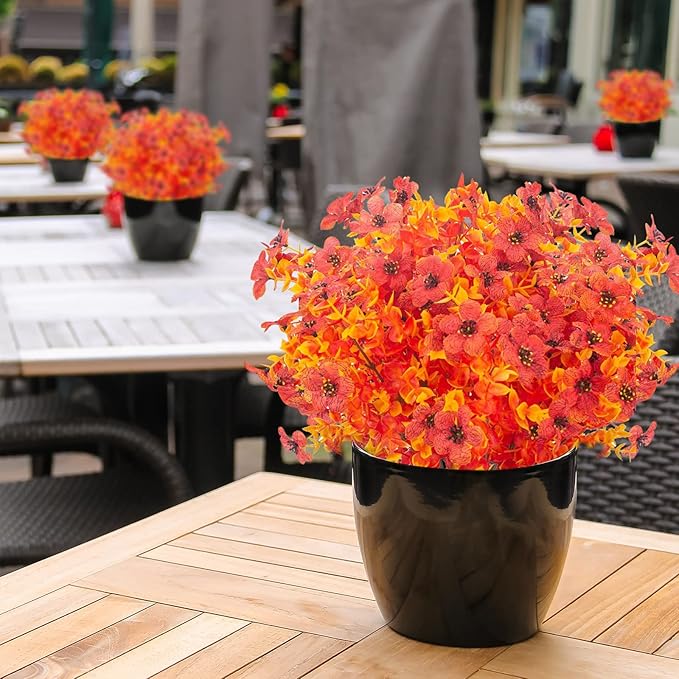 12 Bundles Artificial Fall Flowers Fake Plastic Plants Indoor Outside Hanging - Image 6