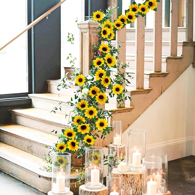 Uieke 12PCS Artificial Sunflower Garland, 7.5ft/Strand Silk Sunflowers Hanging - Image 3