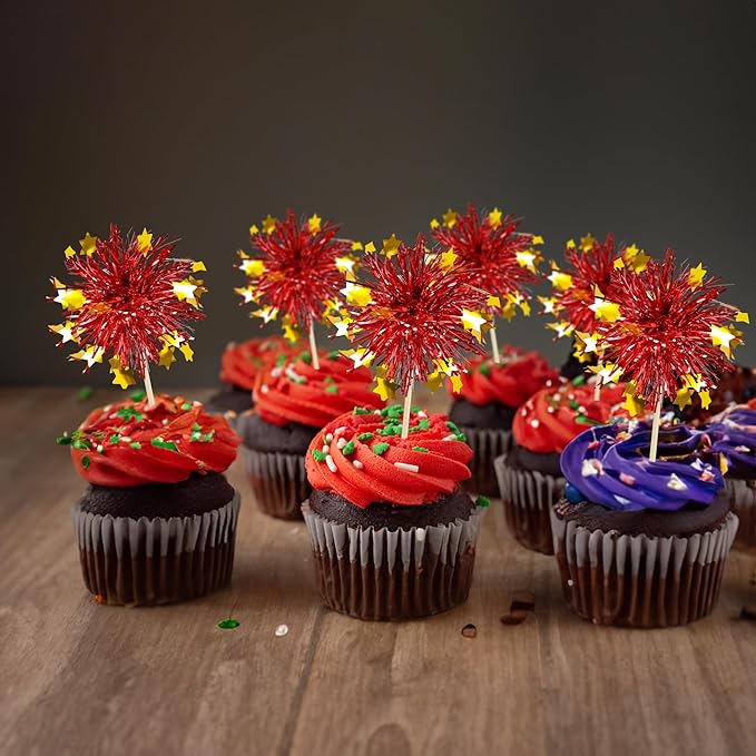 Ephlyn 30Pcs Foil Firework Cupcake Toppers Party Birthday Cake Toppers Supplies - Image 5