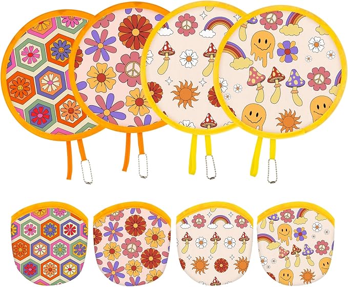 4 Styles Retro Hippie Round Foldable Hand Fan Japanese Foldable Fan Style by JYSILIYH