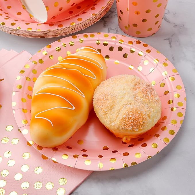 Sveikie160 Pcs Pink And Gold Paper Plates, Birthday Cake Party Plates And - Image 9