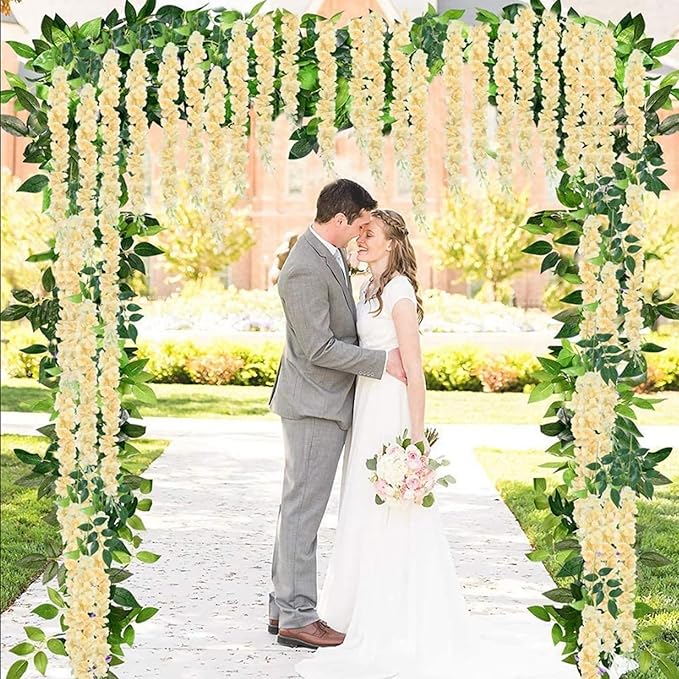 12 Pack Champagne Wisteria Hanging Flowers Garland, 3.77 Feet Artificial Flower - Image 6