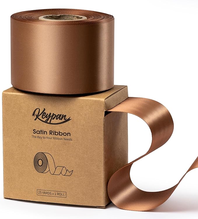 Brown Satin Ribbon 2.5 Inch Double-Faced Polyester Ribbons 25 Yards by Keypan