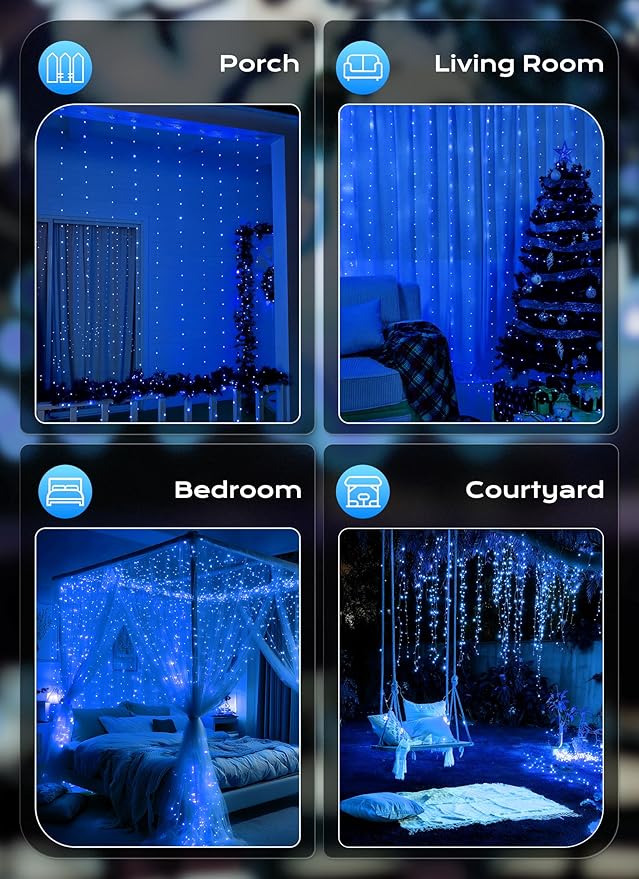 Brightown 300 LED Fairy Curtain Lights, 9.8ft x 9.8ft Curtain String Lights - Image 7