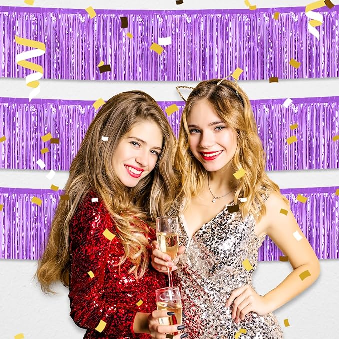 6 Pack 10 Feet Light Purple Foil Fringe Garland Metallic Tinsel Streamers - Image 4