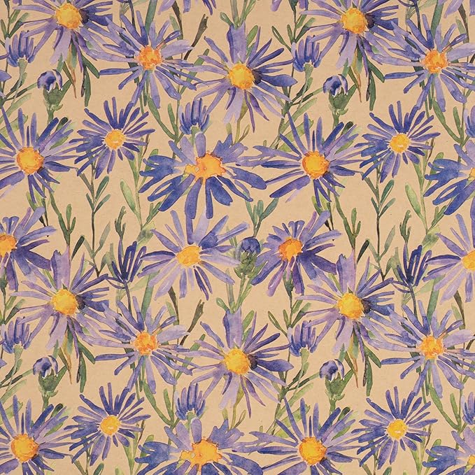 RUSPEPA Purple Daisy Floral Wrapping Paper, Watercolor Flower Kraft Paper - Image 2