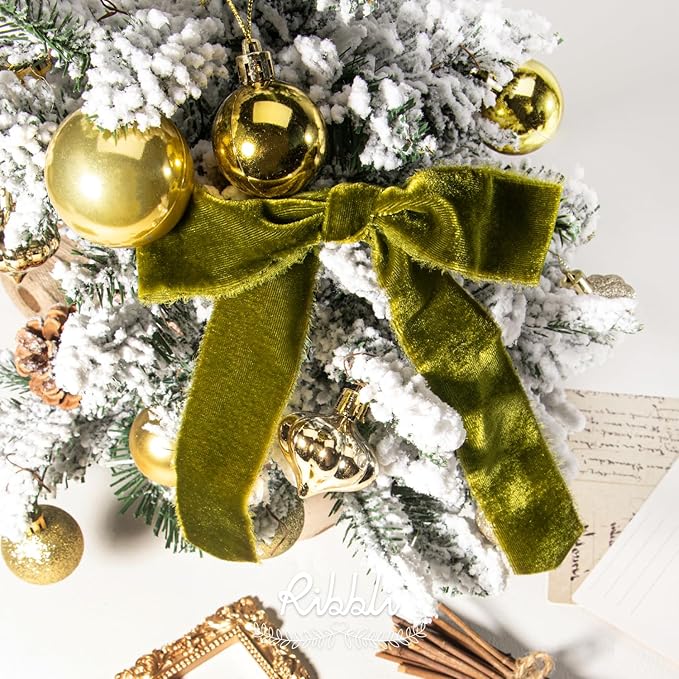 Ribbli Moss Green Velvet Ribbon 1.5 Inch Handmade Frayed Vintage Christmas - Image 3