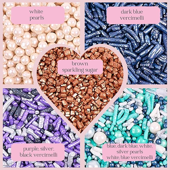 Confect Sea Paradise Sprinkles | Mix White & Sea Blue Pearl Dragees | Navy Blue - Image 3