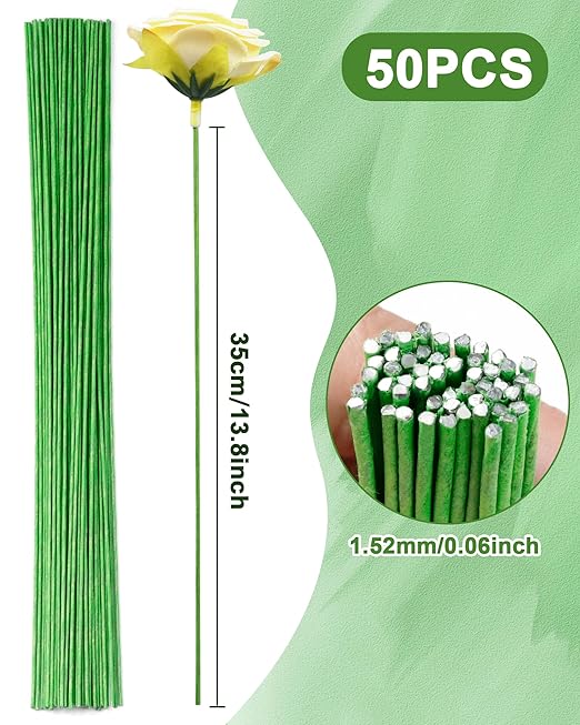 50 PCS FIVEIZERO 16 Gauge LightGreen Floral Wire Stems - Image 2
