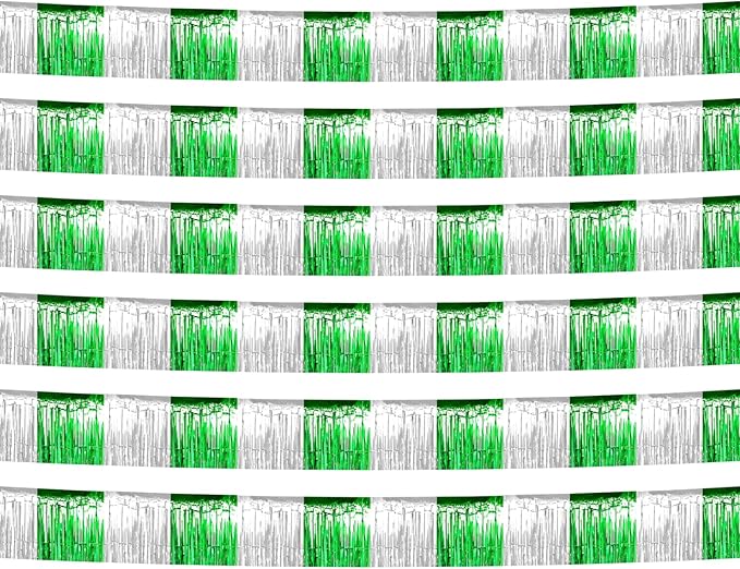 6 Pack 10 Feet Silver Green Foil Fringe Garland Metallic Tinsel Streamers by Clayghsen