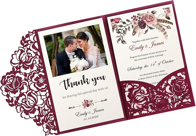 DORIS HOME 50pcs Laser Cut Wedding Invitations by DorisHome