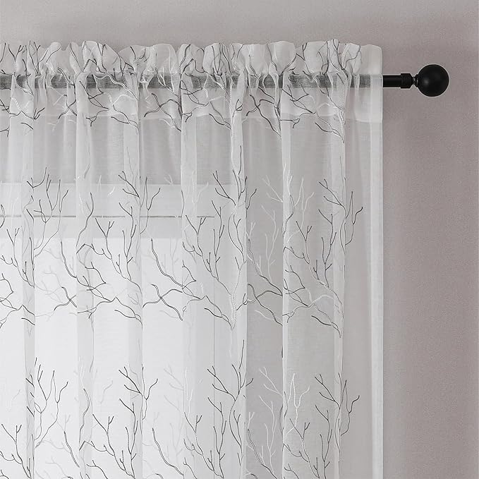 VISIONTEX Sheer Curtains 95 inch Length 2 Panels Set, Decorative Grey Coral - Image 3