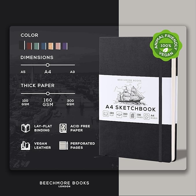 Beechmore Books A4 Sketchbook – 8.5x11 Premium Vegan Leather Bound Large Sketch - Image 2
