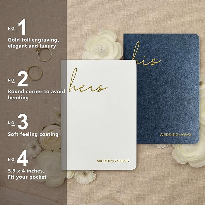 Vow Books His and Hers Wedding Vow Books wtih Soft Touch Gold Foil Engraving - Image 2