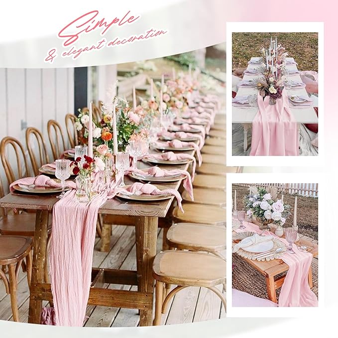 Aktor 12 Pack Pink Table Runner Boho Cheesecloth Table Runner Semi Sheer Gauze - Image 6