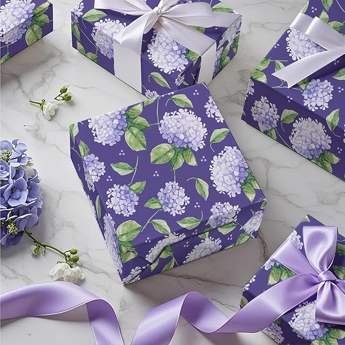 WRAPAHOLIC Kraft Hydrangea Floral Wrapping Paper Roll - Image 5
