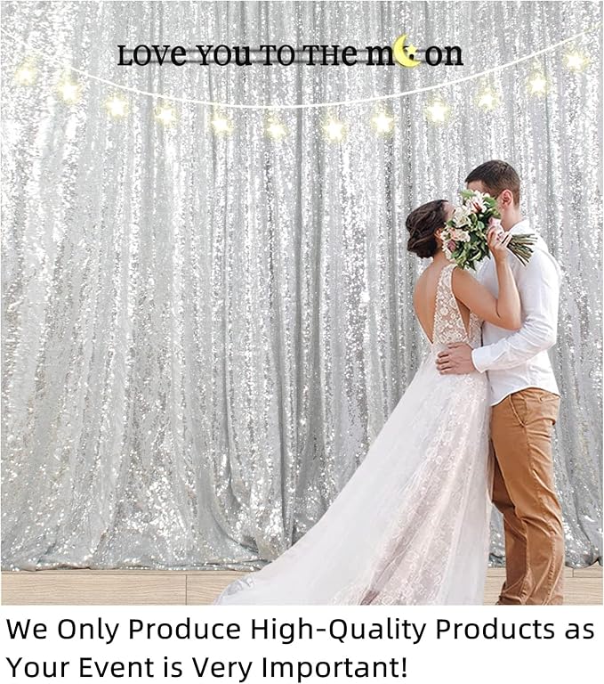 ShiDianYi Sequin Backdrop Silver 20X10FT Wedding Backdrop Photo Booth Glitter - Image 2