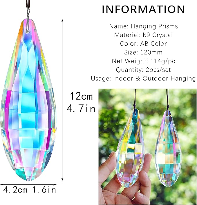 HDCRYSTALGIFTS Pack 2, 120mm Colorful Prisms Crystal Suncatchers - Image 2
