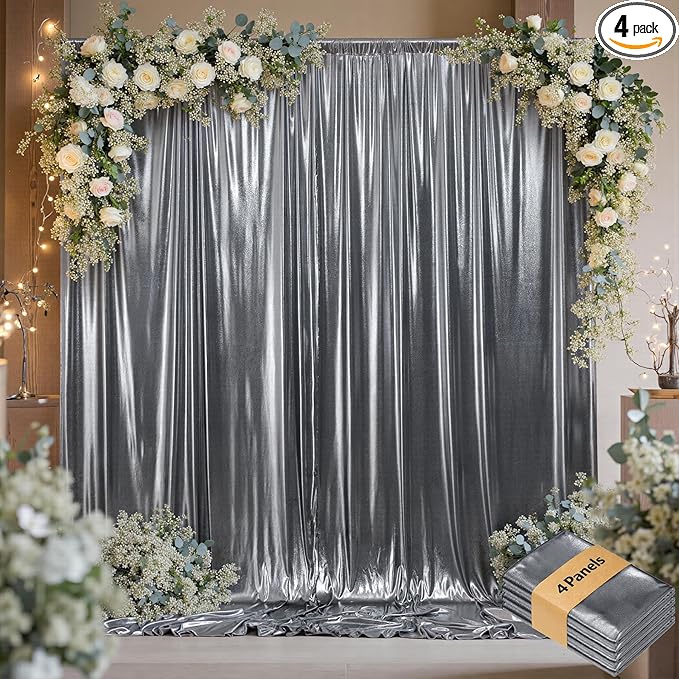 20ftx10ft Black Silver Glitter Sequin Backdrop Curtain by LeegleriTableSkirt