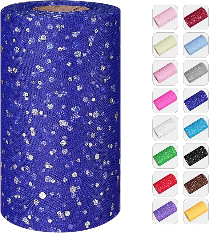 Glitter Tulle Rolls, 6” by 50 Yards Sequin Tule Netting Fabric Tulle by ICOSHOW