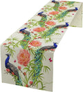 Peacock Table Runner, Seasonal Flower Plants Peacock Birds Table Runner by Unknown