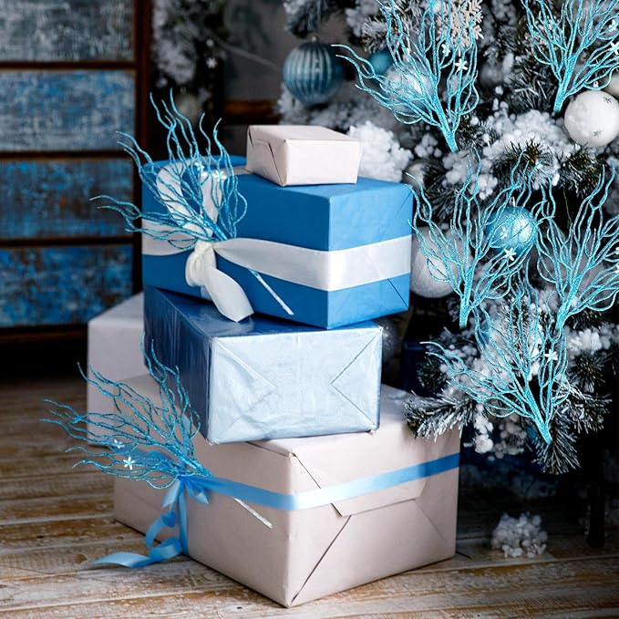 8 Pcs Blue Coastal Ornaments for Christmas Tree Artificial 15.7inch Glitter - Image 5