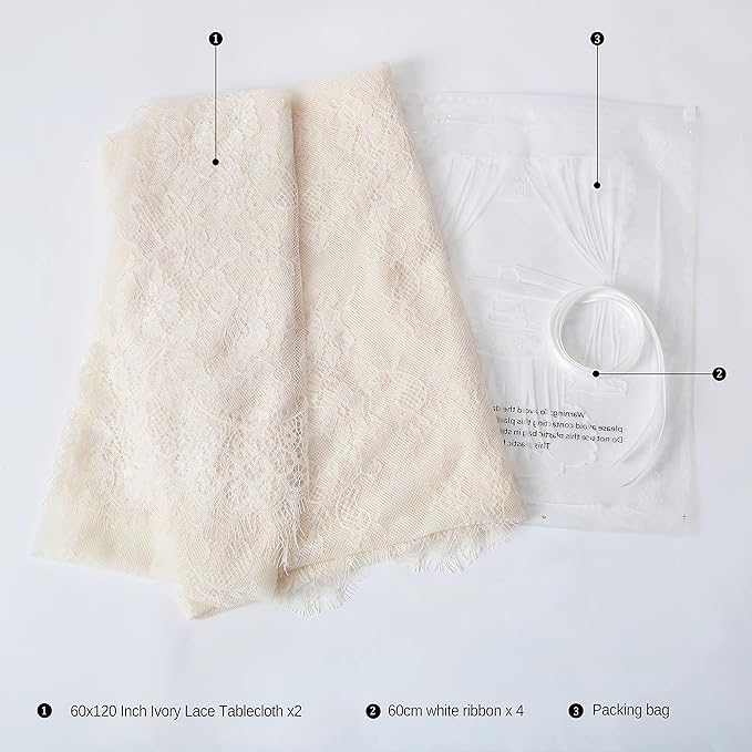 LuoluoHouse Set of 2 Ivory Lace Tablecloths Rectangle Chic Wedding Embroidered - Image 6