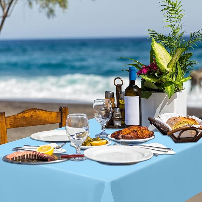 4 PCS SkyBlue Plastic Tablecloth, Disposable Stain Resistant Table Cloth of - Image 9