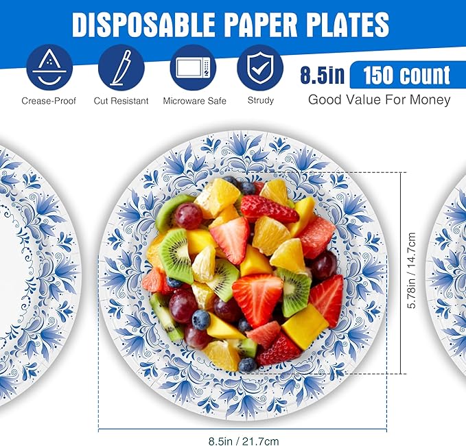 Charmount Blue Flower Printed Paper Plates - Image 2