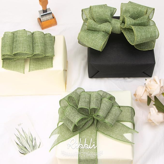 Ribbli Spring Moss/Sage Green Burlap Wired Ribbon, 1-1/2 Inch x 10 Yard - Image 6