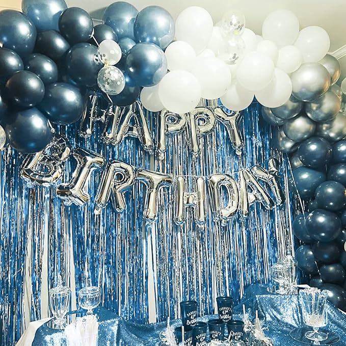 PartyWoo Foil Fringe Curtains Blue, Fringe Backdrop, Tinsel Backdrop, Tinsel - Image 4