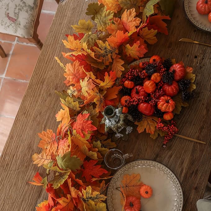 PARTY JOY 6PCS Orange Leaf Garland, 5.6Ft Halloween Garland Artificial Maple - Image 7