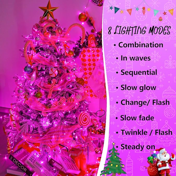 YEGUO Pink String Lights Outdoor Waterproof, 165ft 500 LED Christmas Lights - Image 3