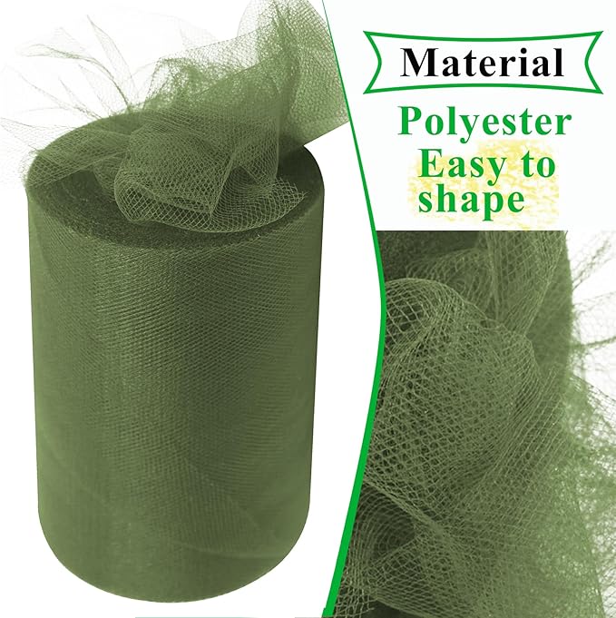 Olive Tulle Fabric Rolls 6 Inch by 100 Yards Fabric Spool Tulle Ribbon - Image 3