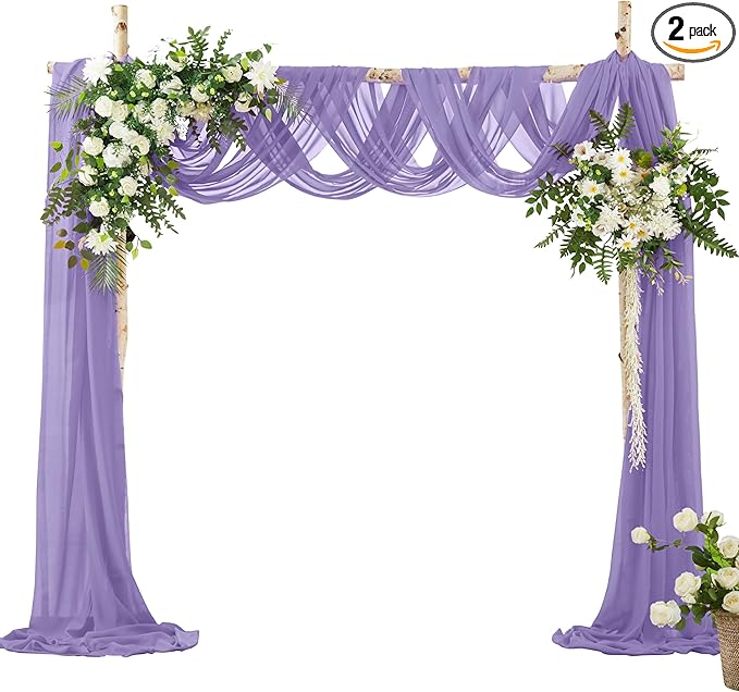 VACVELT Wedding Arch Draping Fabric, Lilac Chiffon, 2 Panels Sheer Drapes by VACVELT