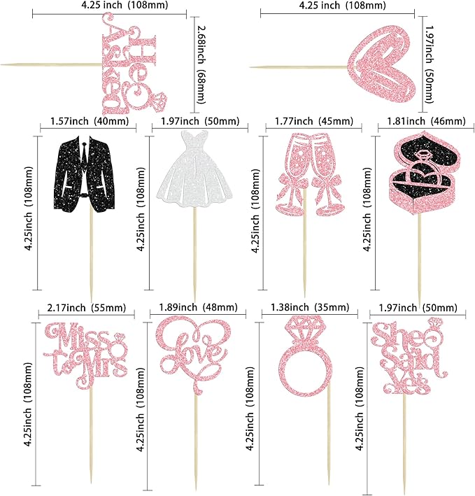 Gyufise 30Pcs She Said Yes Cupcake Toppers Glitter Diamond Ring I Do Love - Image 2