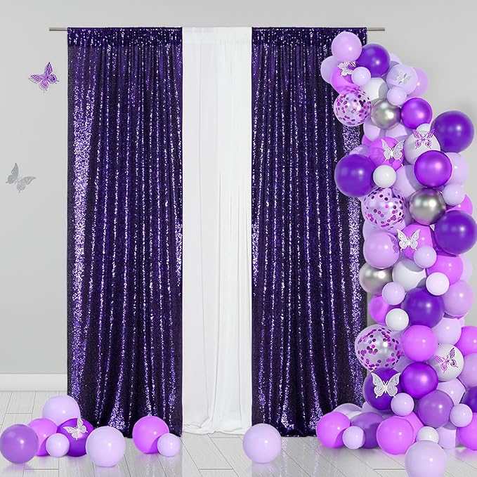 Eternal Beauty Sequin Backdrop Curtains, 3x7 Ft-2 Panels Purple Back Drop - Image 5