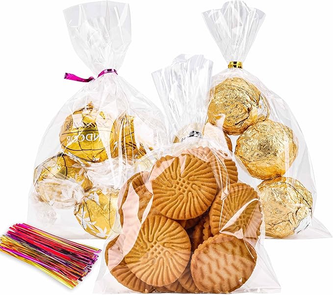 LOKIQNG Cellophane Bags Plastic Treat Bag Clear Cookie Candy Bags by LOKQING