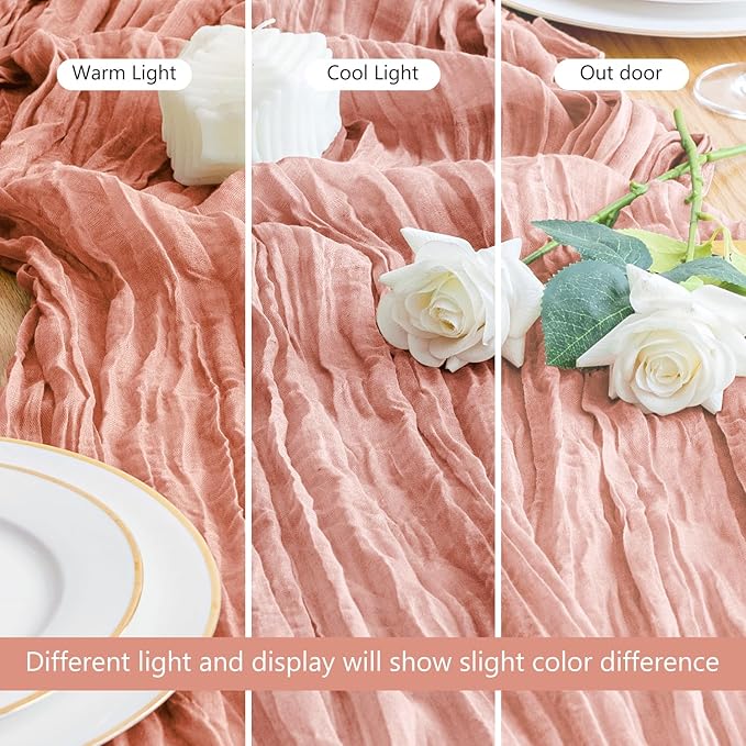 Asee'm Cheesecloth Table Runner 120 Inches Dark Rose Boho Gauze Cheese Cloth - Image 5