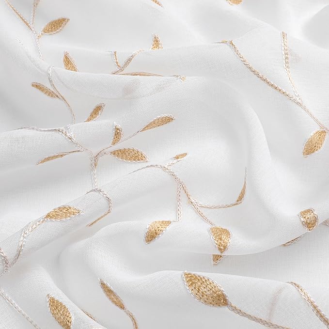 VISIONTEX White Sheer Voile Curtains, Decorative Orange Leaves Embroidery Faux - Image 8