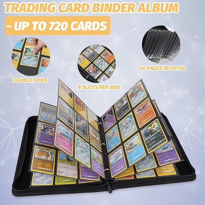 Trading Card Binder, Premium 9 Pocket Card Binder, 720 Double Sided Pocket PU - Image 5