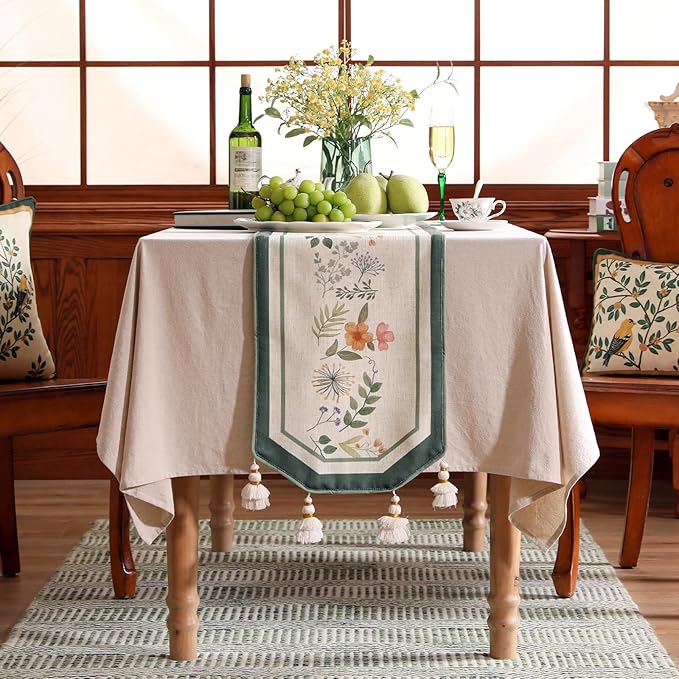 Designer Linen Table Runner, French Farmhouse Shabby Chic Floral Pattern 87 - Image 2