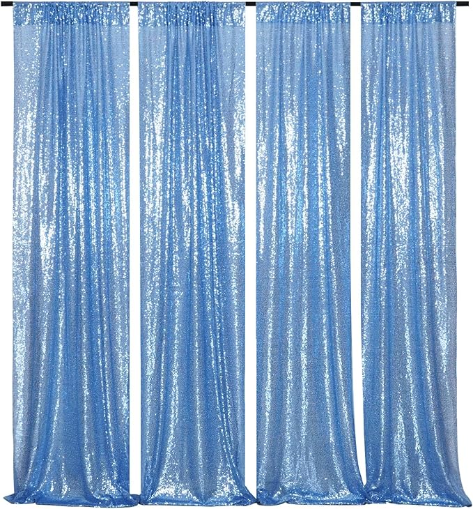 Poise3EHome 2ft x 8ft Baby Blue Sequin Backdrop Curtains 2 Panels Photography - Image 3