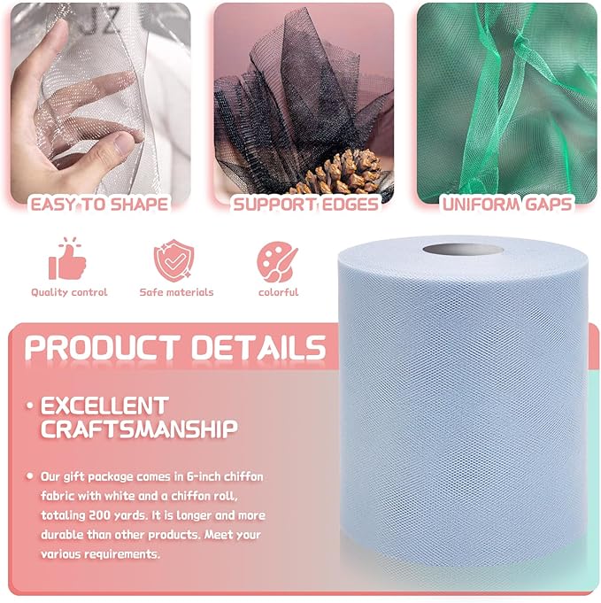 6" x 200 Yards Dusty Blue Tulle Fabric Rolls - Image 3