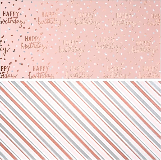 LeZakaa Reversible Pink Birthday Wrapping Paper Roll - Image 6